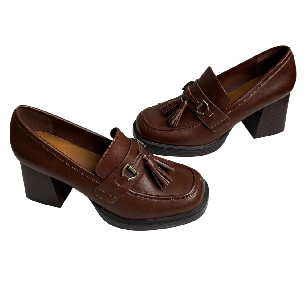 ANA A New Approach Brown‎ Platform Tassel Loafers Block Heel Women' Size 10